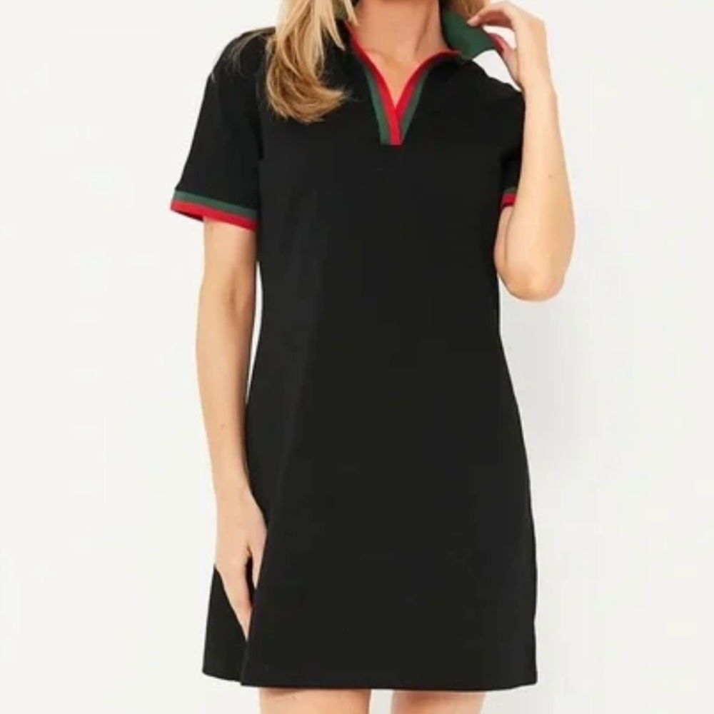 Tuckernuck Black Hutton Polo Dress with Green and Red Accents